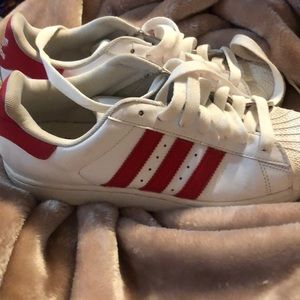 Adidas red and white strip boys size 7